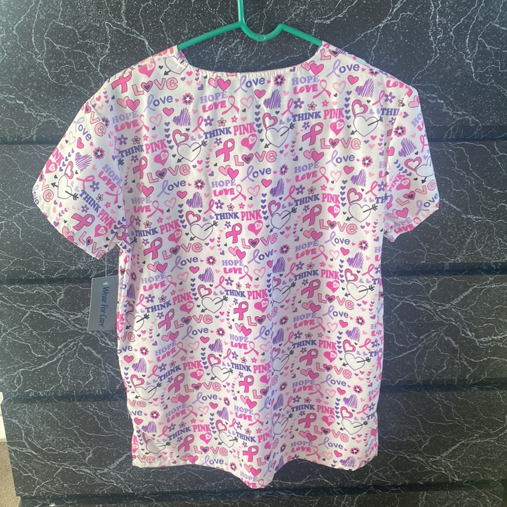 Pink Ribbon /Love Scrub Top - Picture 5 of 5